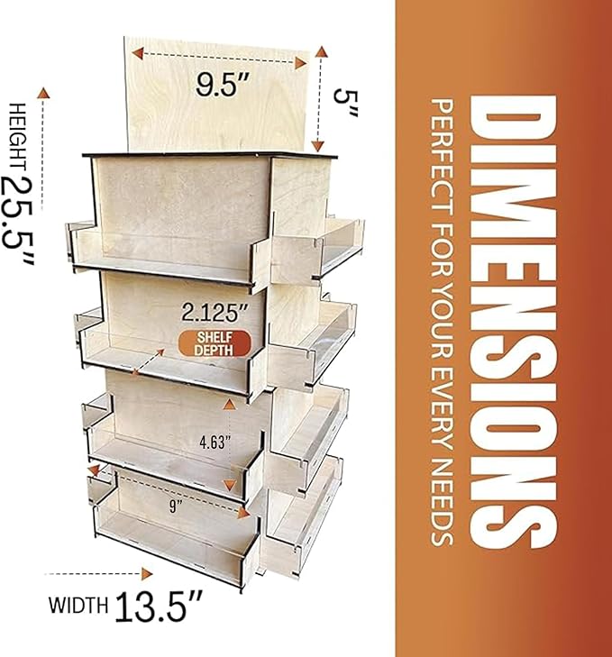 4-Sided Rotating Display Stand - Craft Shows, Trade Shows, Markets - Small & Medium-Sized Items like Stickers, Postcards, Coasters, Note Pads, Napkins - Heavy-Duty, Easy to Assemble (Natural)…