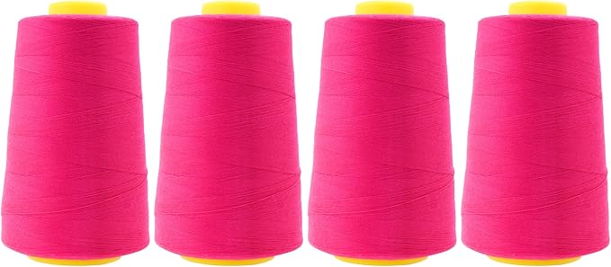 Mandala Crafts 4 Pack of Serger Threads Cones Spools - 40S/2 24000 Yards Polyester Hot Pink Threads for Sergers Machine and Overlock Quilting Sewing Machine