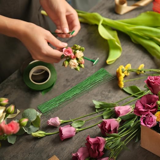 PATIKIL 24 Gauge 16" Floral Stem Wire, 100 Pcs Paper Wrapped Iron Artificial Flower Stem Accessories for DIY Bouquet Stem and Craft Decoration, Light Green