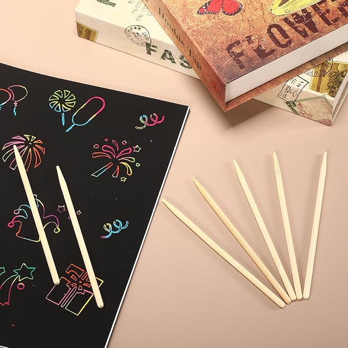 200 pcs Heavy Duty Scratch Art Tools,4.7 in Craft Sticks,Wooden Stylus for Scratch Art,Wooden Sticks for Crafts Bamboo Stylus, DIY Creative Draw Sticks for Teens and Teacher