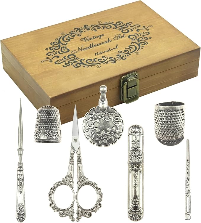 Vintage Embroidery Scissors Set, European Style Stainless Steel Sewing Tools for Sewing, Craft, Art Work, Needlework, Silver