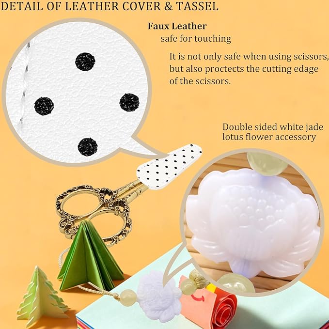 BIHRTC 4.5Inch Embroidery Stainless Steel Scissors with Leather Cover Tassel DIY Tools Dressmaker Small Shears Precision for Crafting Thread Cutting Sewing DIY Artwork Housework