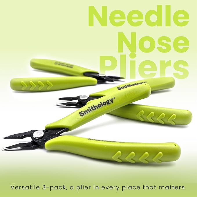 Smithology 5.3" Mini Needle Nose Pliers 3-Pack | Precision Long Nose Pliers with Serrated Jaws, Perfect for Jewelry Making, Electronics & Crafts