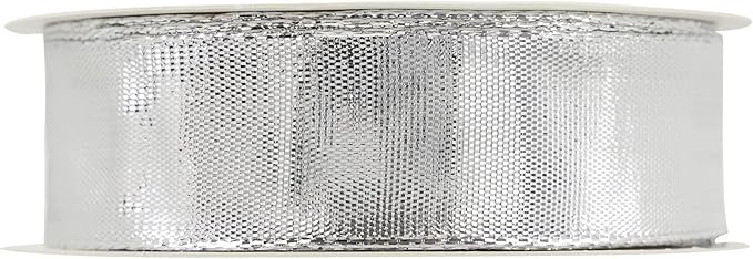 MEEDEE Silver Wired Woven Metallic Ribbon - 1 inch Silver Wired Ribbon for Gift Wrapping, Gift Bows, DIY Crafts, Graduation Baskets, Wedding, Party Decorations (25 Yards)