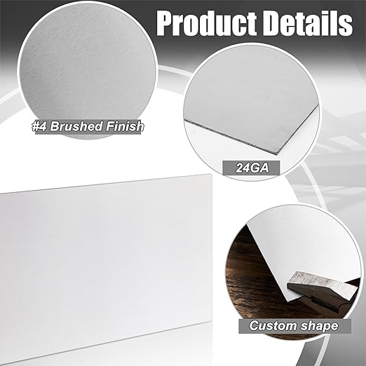 1 Pcs 430 Stainless Steel Sheet Metal 12 x 6 Inches 24GA Metal Plates Panel #4 Brushed Finish Magnetic Mount Board Wall Food Truck Restaurant Crafting Kitchen Floor Trailer Garage Gym