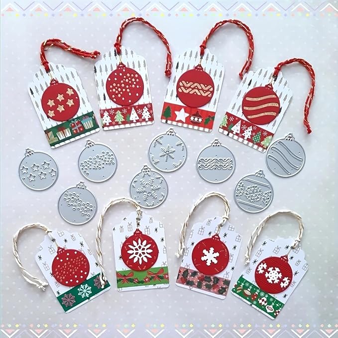 Lapoo Festivals Metal Cutting Die for Scrapbooking - Durable, Cut Stencils for DIY Scrapbook Photo Album Decorative Paper Card, Card Making Supplies, Embossing (8 Christmas Balls 5.6 x 2.8 in)