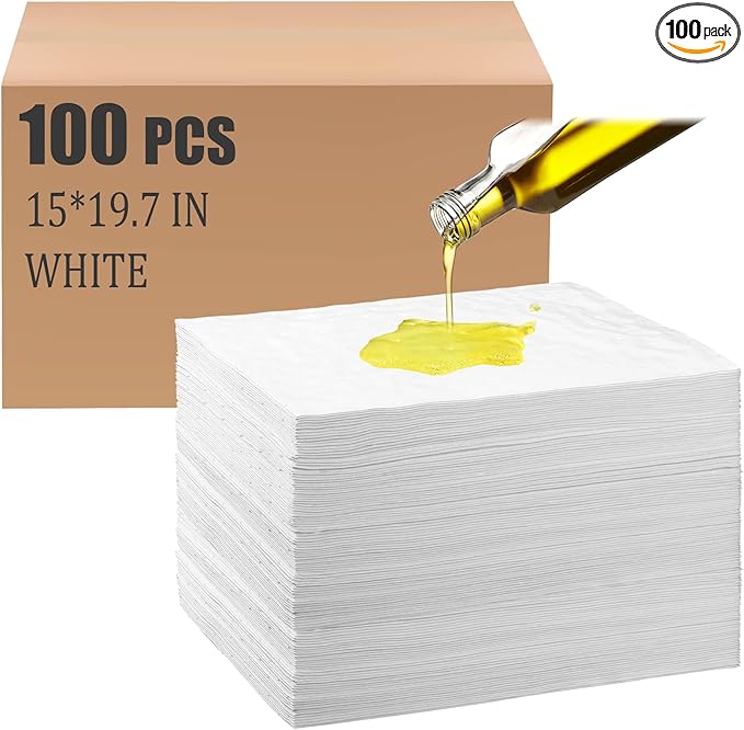Hoolerry Oil Absorbent Pads Weight Dimpled Pad Garage Accessories Water Absorbent Mat Oil Spill Mat for Absorbing Protecting Home Garage Basement (100 Pcs,White,15 x 19.7 Inch)