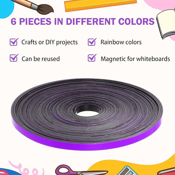 Magnetic Tape Roll Thin Strips, 0.39 Inch x 33 Feet Magnetic Board Dividers Whiteboard Graphic Decorative Tape Marking Line for Classroom Office Art Accessories(Purple)