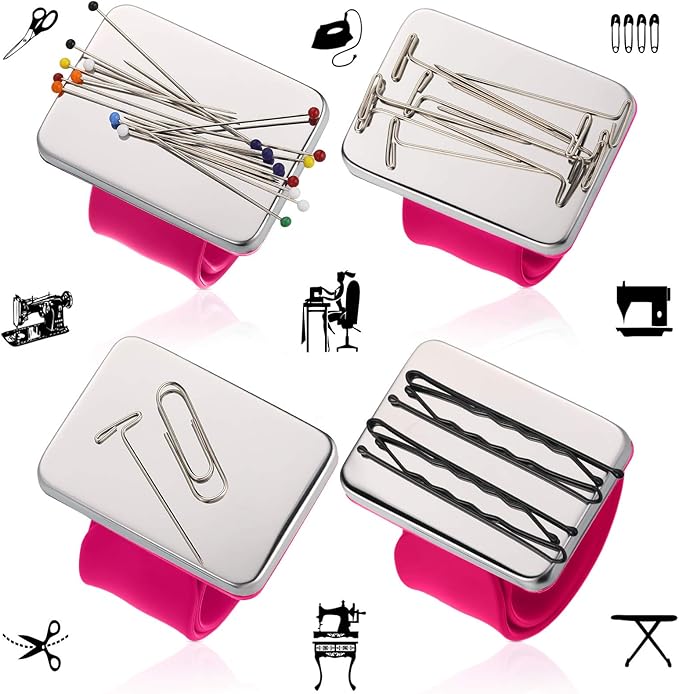 Magnetic Wrist Sewing Pincushion with 100 Pieces 1.5 Inch Ball Head Sewing Pins Set Wrist Magnetic Pin Holder Gift Supplies(Rose Red)