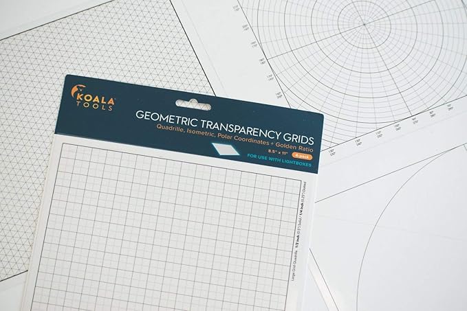 Koala Tools | Geometric Grid Transparency Sheets (Variety Pack of 4) - 8.5" x 11" | Overhead Projector and Light Box Transparencies - Tracing Film for Sketching & Drawing