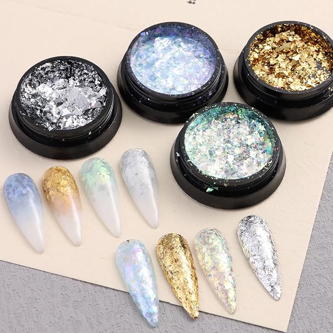 24 Jars Chrome Nail Powder Metallic Mirror Effect Pigment Iridescent Aurora Mermaid Pearl Glitter Dust, Gold Silver Nail Foil Fluorescent Flakes Kit for Resin Craft & Nail Art Decoration