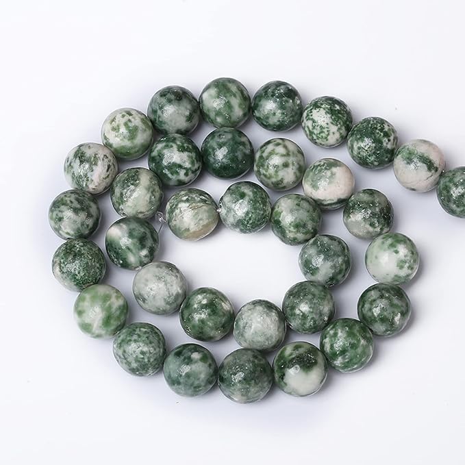 32pcs 12mm Natural Green Spot Stone Stone Beads for Jewelry Making Loose Spacer Round Beads DIY Bracelets Necklaces 15" (12mm, Green Spot Stone)