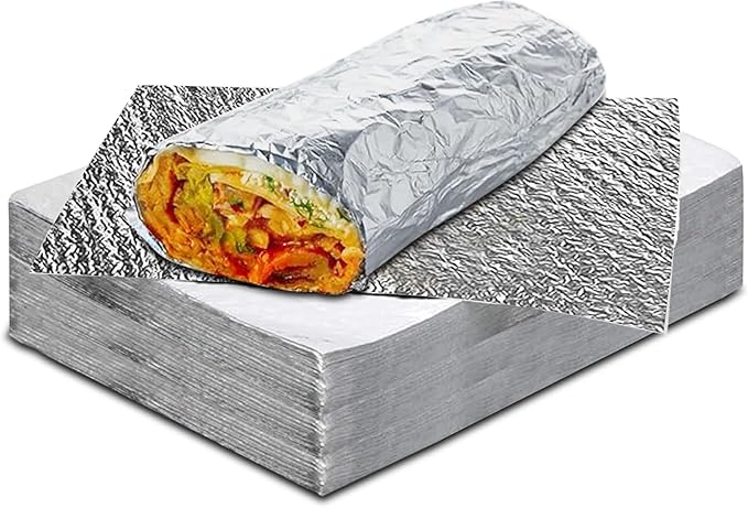 Insulation Sandwich Wrapping Paper Aluminum Foil Sheets - [100 Pack] - (14" x 10.3") - Aluminum Foil Sandwich Wrap Sheets For Sandwich Wraps, Burritos and BBQ