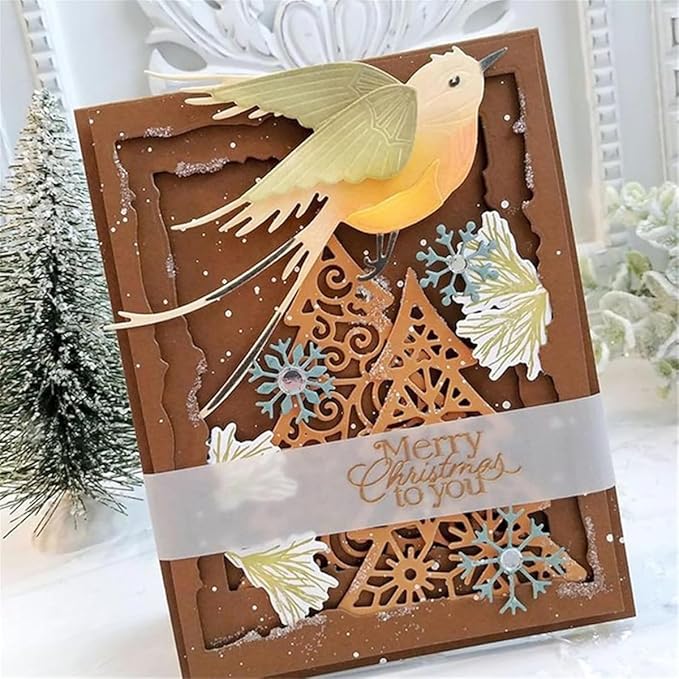 Mvchifay Cutting Dies for Card Making Metal Die-Cuts Scrapbooking Tool Hollow Frame DIY Craft Punch Template Embossing for Paper Album Decor (3 Christmas Tree-14.3x9.1cm)