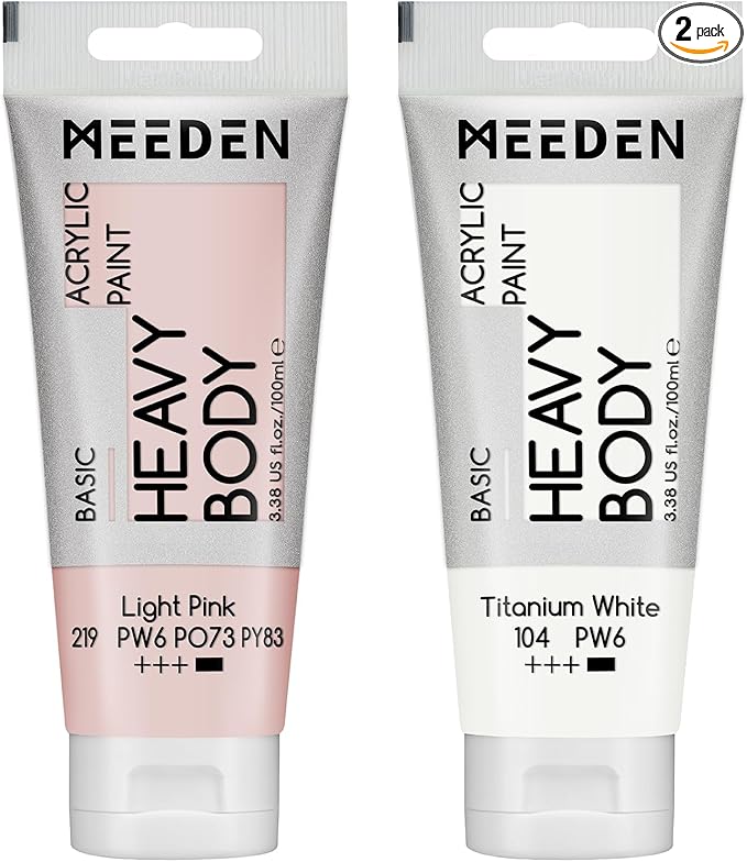MEEDEN Acrylic Paint Light Pink: Bundled with Titanium White Color - 100ml/3.38oz x 2 Heavy Body Acrylic Paint Tubes for Art Craft Painting