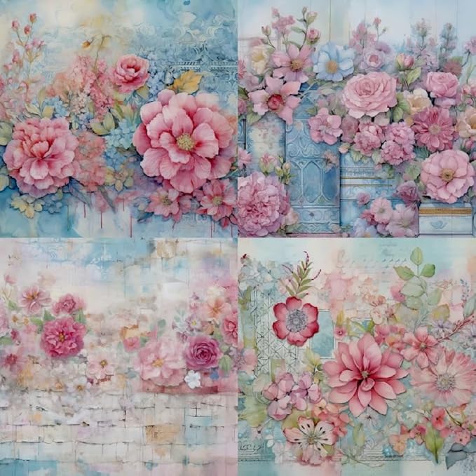 Vintage Floral Scrapbook Paper Pad - 6x6 Inch Single-Sided Craft Paper for Card Making, Decoupage, Journaling, and DIY Projects