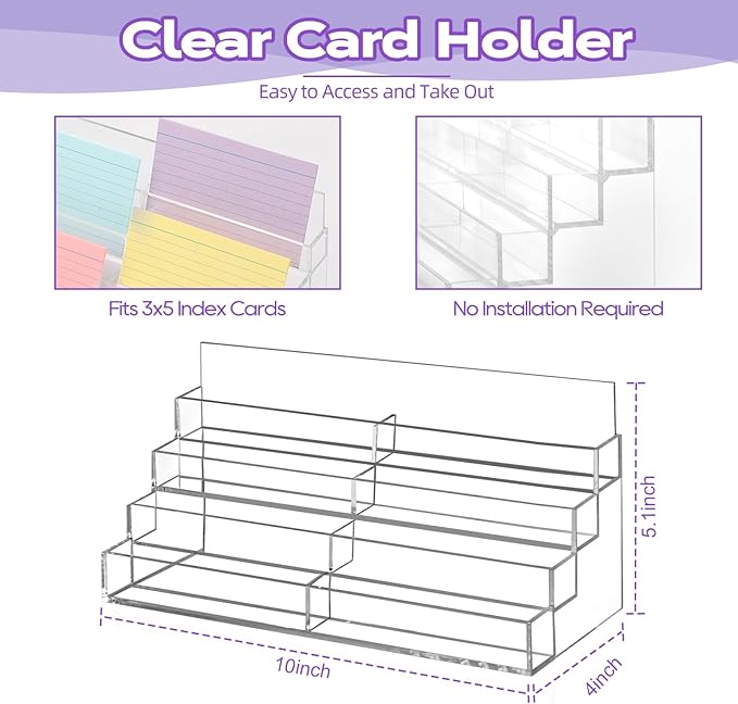 4 Tier Index Card Display Stand 3x5 Acrylic Card Holder for Desk File Note 8 Pockets Clear Postcard Stand Index Card Rack Acrylic Business Card Stand for Office Classroom 10.8 X 4 X 5.1 No Index Card