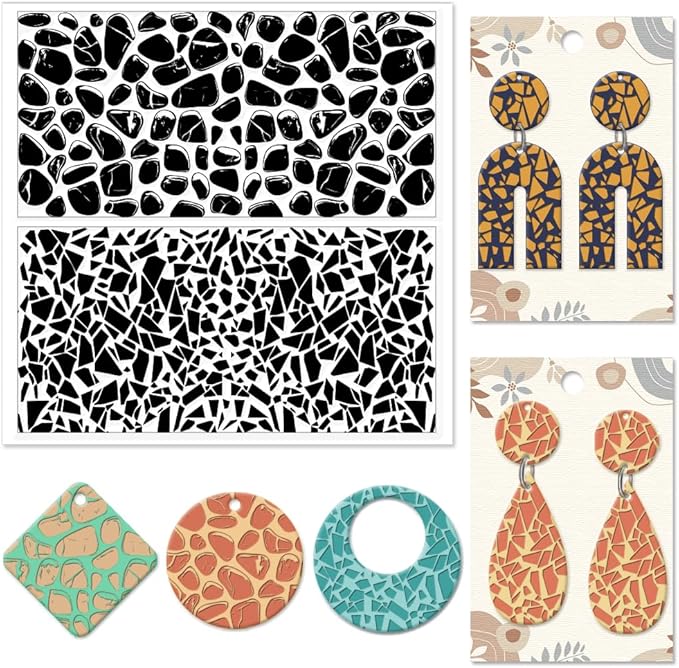 CHGCRAFT Tile Pattern Polymer Clay Texture Sheets Pebble Texture Silicone Clay Texture Stamp Clay Modeling Pattern Pad Texture Sheets for Earrings Jewelry Making