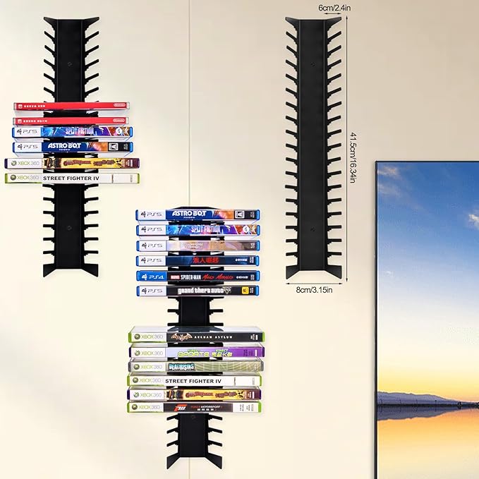 4 Pack Video Game Case Storage Wall Mount - Holds Up to 72 Disc Boxes,Metal Wall Mounted Game Case Holder for PS,DVD,Xbox Game Organizer