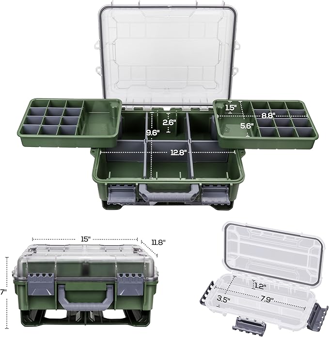 RUNCL Universal Fishing Tackle Box with Two Small Tackle Tray, Removal Inside Design Waterproof Trunk Storage Box, Thicker Floating Airtight Stowaway, Xmas Surprise Fishing Gifts for Men Women
