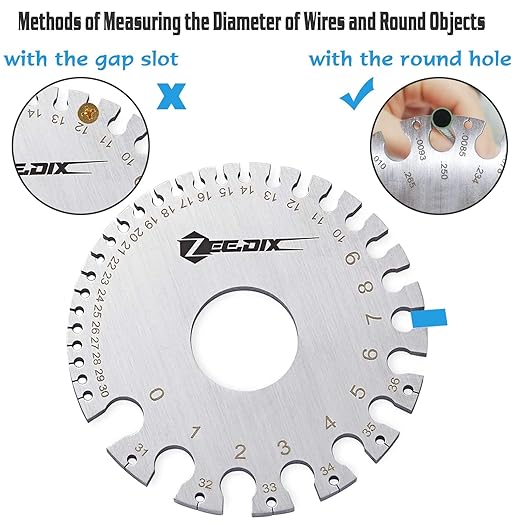 ZeeDix Standard Dual-Sided Round Wire Cable Sheet Gage- Stainless Steel Metal Wire Gage Measurement Tool Wire Measuring Ruler Diameter Tool