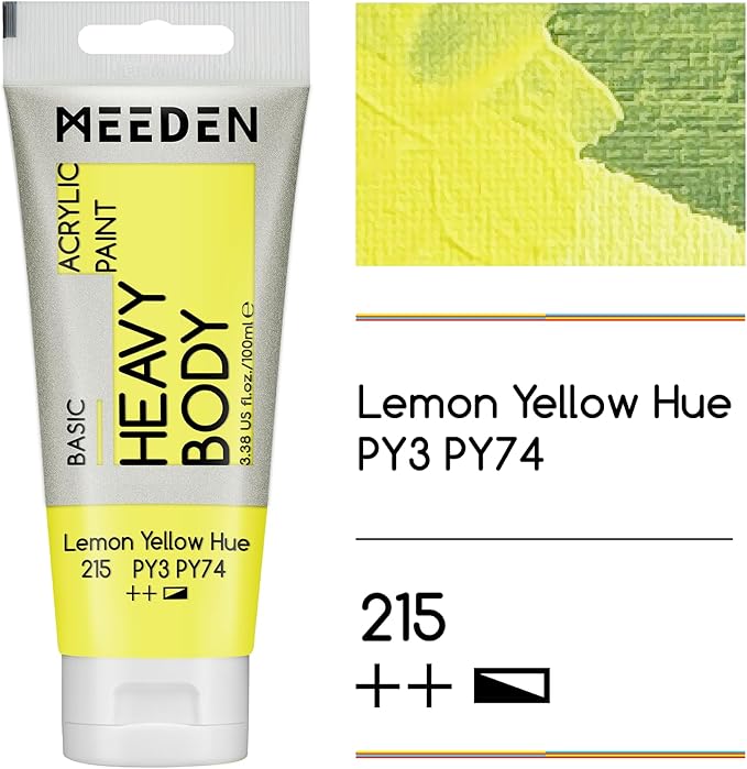 MEEDEN Acrylic Paint Lemon Yellow Hue: 100ml/3.38oz Heavy Body Acrylic Paint Tube Bundled with Additional Titanium White Color for Art Craft Painting