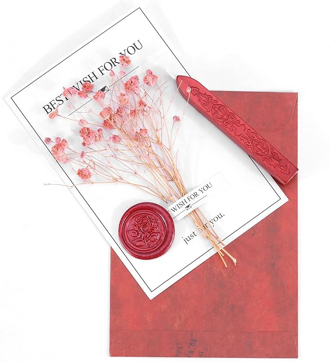 Yoption 5Pcs Sealing Wax Sticks, Vintage Totem Fire Manuscript Flashing Wine Red Wax Seal Sticks with Wicks, Sealing Wax for Wax Seal Stamp