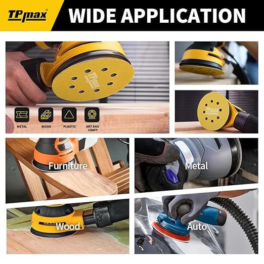 100PCS 5 Inch 320 Grit 125mm 8 Hole Sanding Discs Sandpaper - Premium Gold Round Hook and Loop for Random Orbital Sander - Ideal for Wood, Metal, Automotive