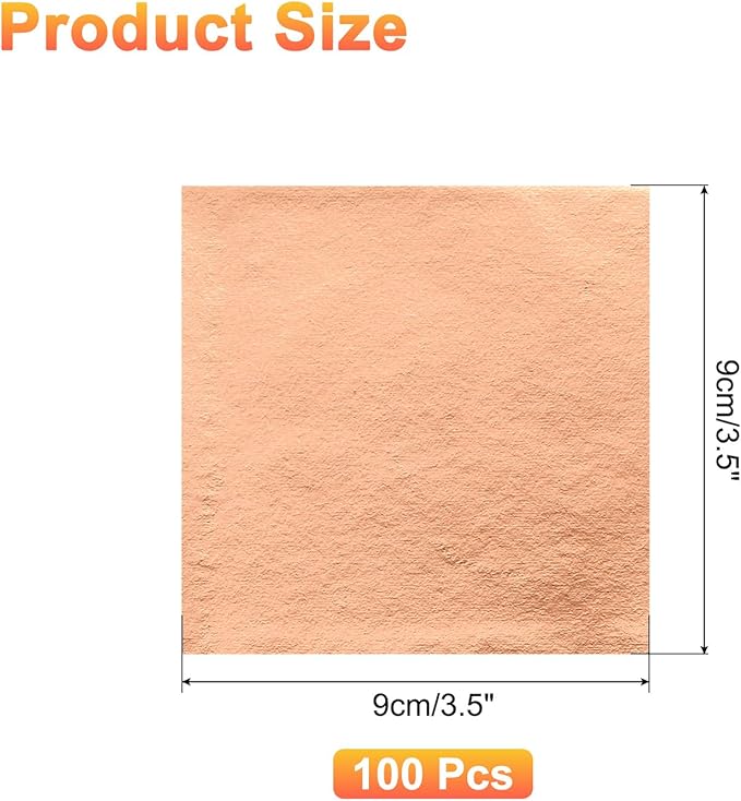 uxcell 100pcs Leaf Sheets, 3.5" x 3.5" Foil Sheets Paper Sheets for DIY Crafts Painting Nails Resin Furniture Decoration(Rose Gold)