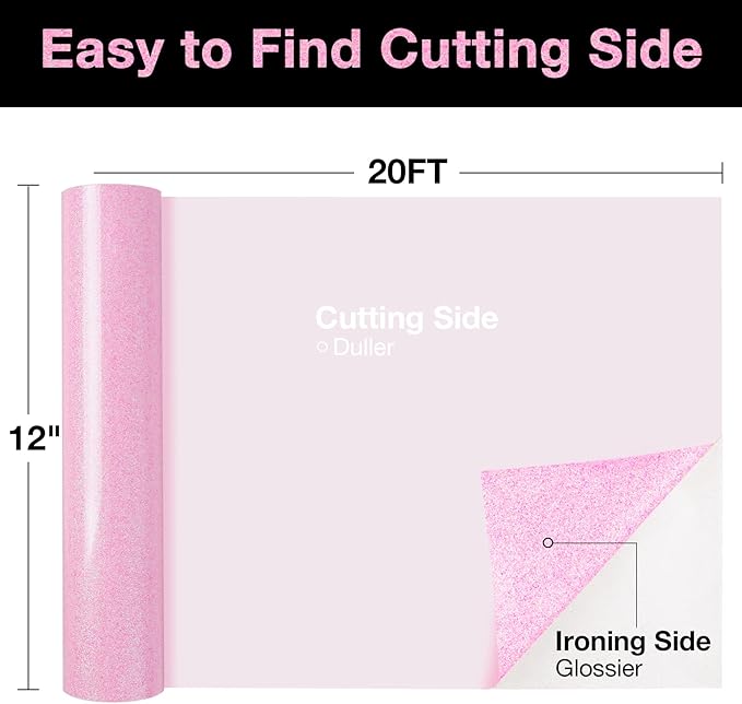 TORC Pink Glitter HTV Heat Transfer Vinyl Large Roll 12 inch x 20 ft Sparkly Iron on Vinyl for T Shirts Crafts