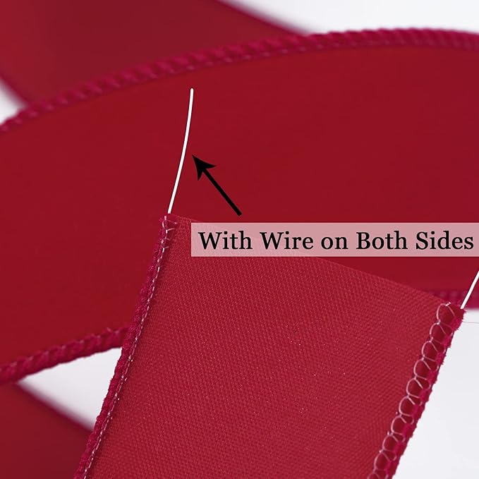 MEEDEE 1.5 Inch Velvet Wired Ribbon - 25 Yards Dark Red, Perfect for Christmas Tree, Wreaths & Bows