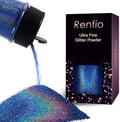 Renfio Holographic Ultra Fine Glitter Powder Metallic Resin Glitter 2.11 Oz (60g) PET Flakes Crafts Sequins 1/128" 0.008" 0.2mm Epoxy Chips Flakes for Tumblers Slime - Laser Ocean Blue