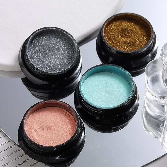 8 Jars Chrome Nail Powder Magic White Pearl Kit, Metallic Mirror Effect Holographic Glitter Iridescent Aurora Mermaid Pearl Pigment Dust Kit for Gel Polish Nail Art Decoration, Resin Craft