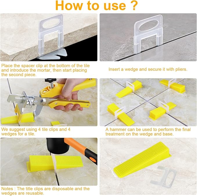 Storystore Tile Leveling System with Tile Pliers and Hammer - 600 Piece Tile Spacers Clips and 200 Piece Reusable Wedges, 1/8 Inch Tile Installation Tools Kit