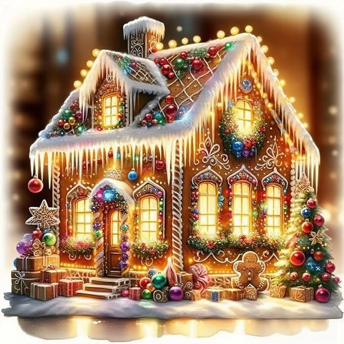 Christmas Stamped Cross Stitch Kits - Christmas House Counted Cross Stitch Kits for Beginners Adults Needlepoint Cross-Stitch Patterns Dimensions Needlecrafts Embroidery Kits Arts and Crafts