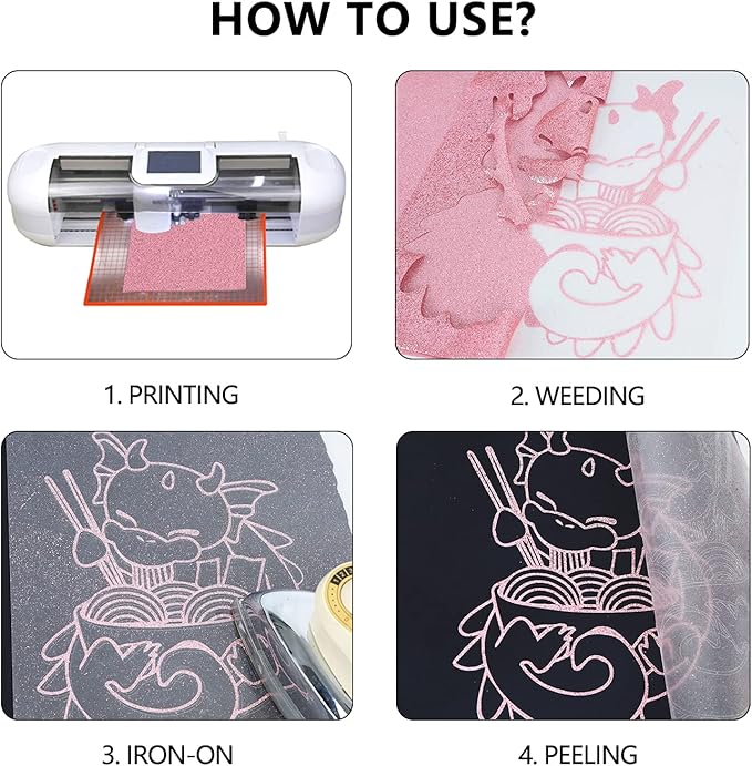 guangyintong Glitter Pink Heat Transfer Vinyl HTV Rolls, 12" x 8ft Iron on Vinyl for T-Shirts Glitter Pink HTV Vinyl for All Cutter Machines Easy to Cut & Weed for Heat Vinyl Design