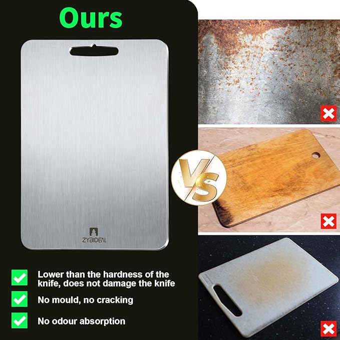 Pure Titanium Cutting Board, Stainless Cutting Boards for Kitchen, Double-Sided Food Grade Chopping for Meat, Vegetable & Fruit (12 * 18 IN)