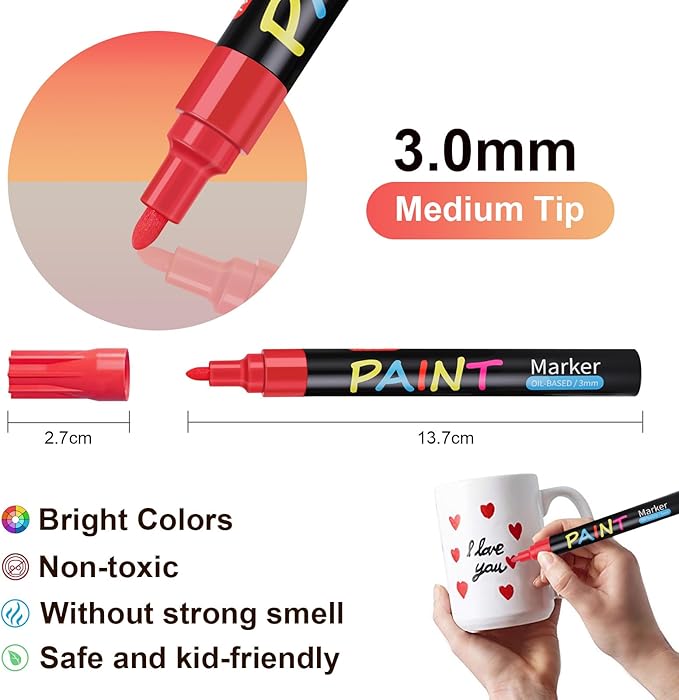 IVSUN Paint Pens Paint Markers, 20 Colors Oil-Based Waterproof Marker Pen Set, Never Fade Quick Dry and Permanent, Works on Rocks Painting, Wood, Fabric, Plastic, Canvas, Glass, Mugs