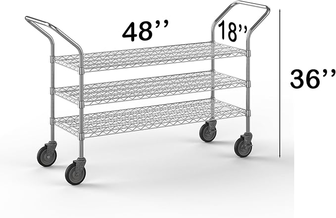 18" W x 48" L x 36" H Chrome Heavy Duty Utility Cart | 3-Tier | NSF Commercial Storage Rack Mobile Unit | Storage and Mobility Solution for Your Business