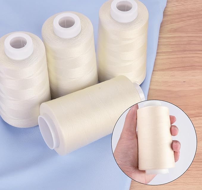 4 Pack Light Beige Thread of 3000 Yards Each, All Purpose Polyester Thread for Sewing, Overlock, Quilting, Piecing