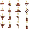 BEEFLYING 16Pcs Cowboy Stitch Marker Charms for Crocheting and Knitting, 8 Styles Brown Alloy Enemal Crochet Knit Stitch Marker Pendant with Leverback Clasp for Knitting Crocheting Accessories