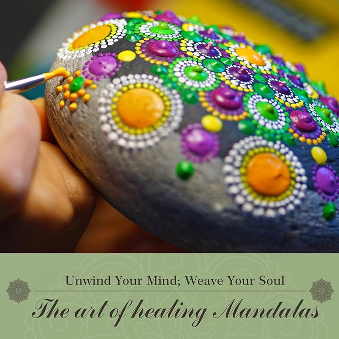 Mandala Rock Painting Kit - Mandala Dotting Tools Kit - 5 Large Wooden Rocks for Painting with Stencil Supplies, Dotting Tools for Paint Rocks - Dot Art and Crafts for Adults