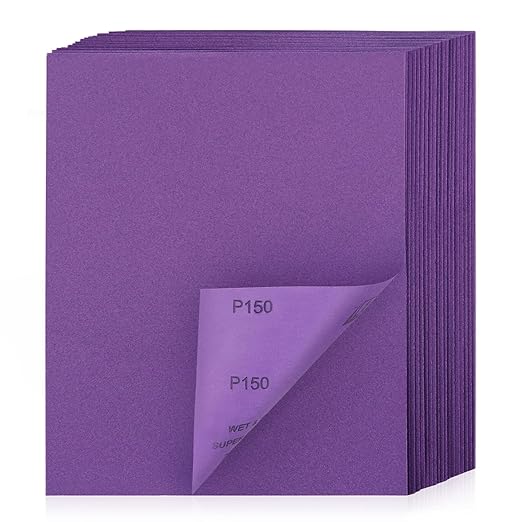 Sandpaper 150 Grit 20 PCS, Wet Dry Sanding Sheets 9 x 11 Inch, Purple Alumina Abrasive Sand Paper for Wood, Metal, Drywall, Resin, Automotive Sanding, Polishing, Grinding, by POLIWELL