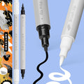 ARTISTRO 2 White Dual-Tip Acrylic Paint Pens - Multisurface Markers for Fabric, Plastic, & More, 5mm Dot + 1mm Fine Tips (Dual Tip Brush + Fine, Black&White)