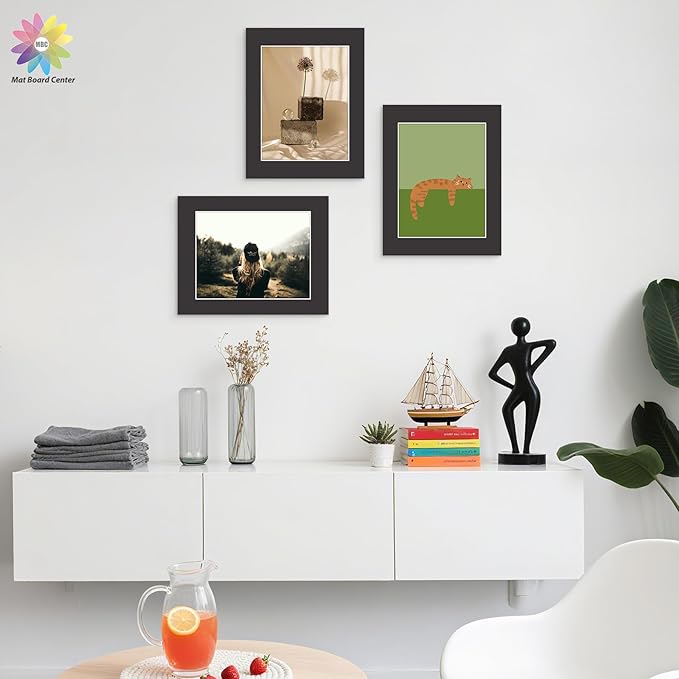 Mat Board Center, Pack of 25, 11x14 for 8.5x11 Black Mats - Acid Free, 4-ply Thickness, White Core - for Pictures, Photos, Framing