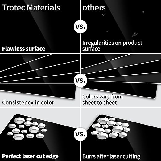 Trotec TroLase | 12"x24"x1/16", 4 Pcs | Gloss Black/White | 2 Ply | Modified Acrylic | Laser Engraving Double Color Plastic Sheet | Engraving Blanks for Laser, Saw, Guillotine | Made in USA