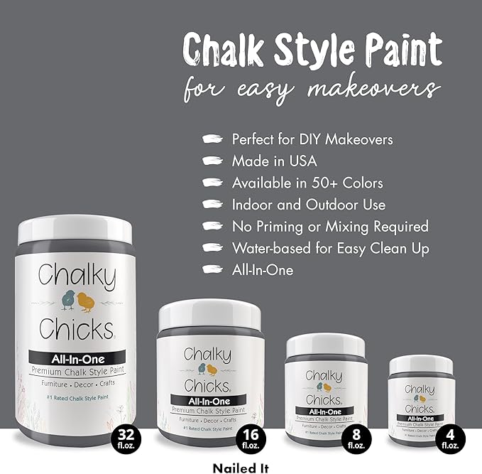 Chalky Chicks All-in-One Chalk Paint for Furniture or Cabinet - 8Fl Oz - Matte Finish Nailed It (Blueish Gray) for Metal, Wood Furniture Paint - No Sanding All-in-One for Home Decor & Crafts, USA Made