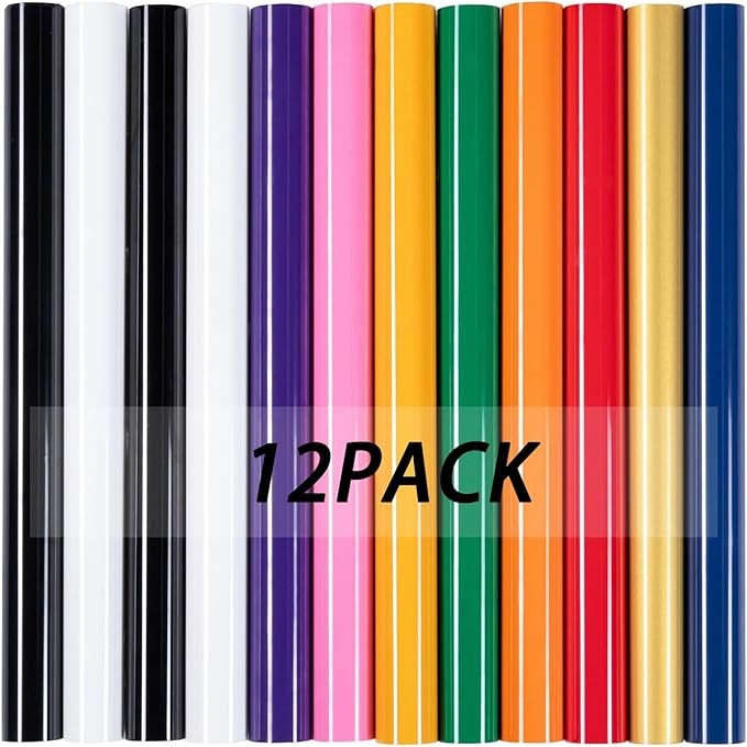 HTVRONT HTV Heat Transfer Vinyl -13 Pack HTV Vinyl, 12" x 10" Iron on Vinyl for T Shirts, 10 Assorted Premium Colors Heat Transfer Vinyl for All Cutting Machines