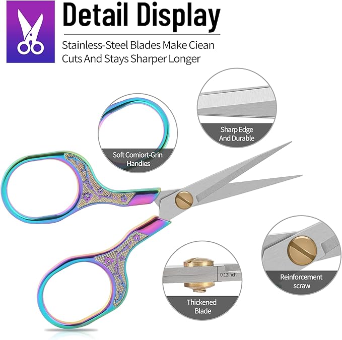 Sharp Embroidery Scissors-5 Inch Vintage Precision Scissors-Stainless Steel Blades with Vibrant Gradient Handle & Floral Design-Resistant for DIY/Art/Craft/Sewing