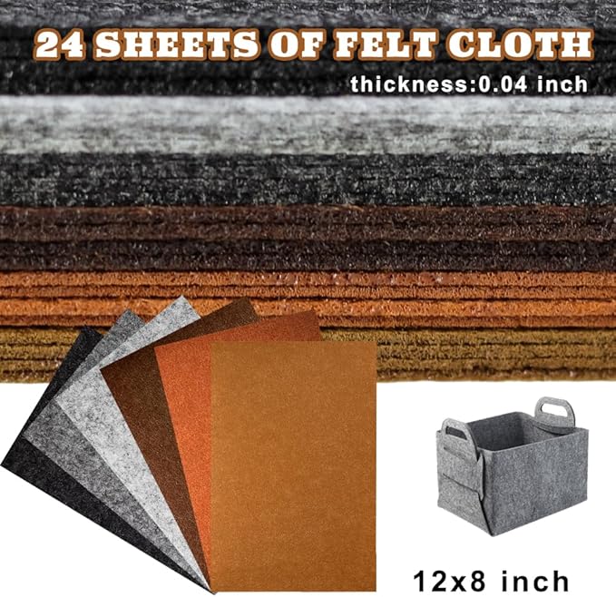 24 Pcs Felt Sheets for Crafts Felt Fabric Sheets, 8 Inch X 12 Inch Soft Brown Gray Craft Felt 1mm Thick A4 Stiff Felt Sheets for Patchwork (Brown Series)